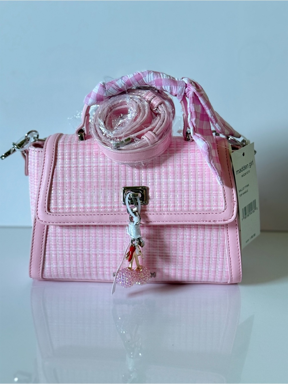 Madden Girl Ballet Pink Top Handle Crossbody Bag NWT | Cherry Charm - Picture 5 of 9